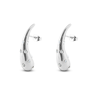 Roestvrij stalen (RVS) Stainless steel oorbellen / oorstekers druppel met strass Silver