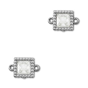 Roestvrij stalen (RVS) Stainless steel tussenstukken zirkonia vierkant Silver-transparent
