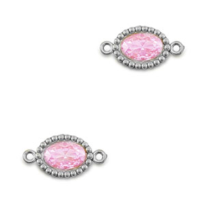 Roestvrij stalen (RVS) Stainless steel tussenstukken zirkonia ovaal Silver-light pink
