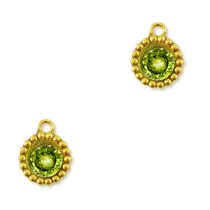 Roestvrij stalen (RVS) Stainless steel bedels zirkonia rond Gold-lime green