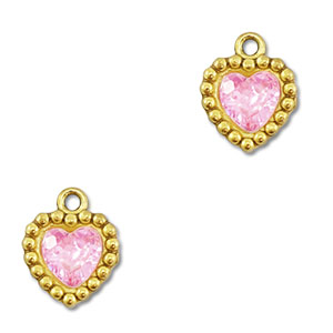 Roestvrij stalen (RVS) Stainless steel bedels zirkonia hart Gold-light pink