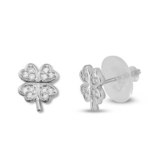 Brass TQ metaal oorbellen / oorstekers zirkonia klaver Silver