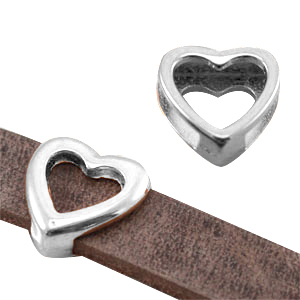 DQ metaal schuiver hart (voor DQ leer plat 10mm) Antiek zilver (nikkelvrij)