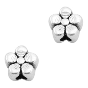 Kralen DQ metaal bloem 4mm Antiek zilver (nikkelvrij)