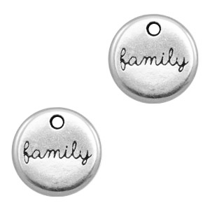 Bedels DQ metaal rond "family" Antiek zilver (nikkelvrij)