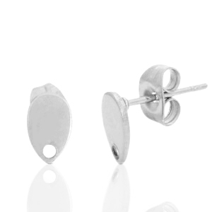Roestvrij stalen (RVS) Stainless steel oorbellen / oorstekers druppel met oogje Zilver