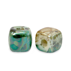 DQ Grieks keramiek kralen cube 8mm Peacock green-beige brown