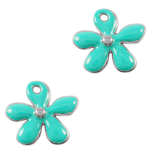 Bedels DQ metaal bloem Antiek zilver-turquoise (nikkelvrij)