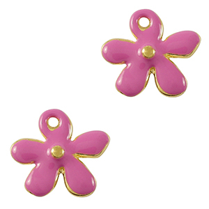 Bedels DQ metaal bloem Goud-magenta pink (nikkelvrij)