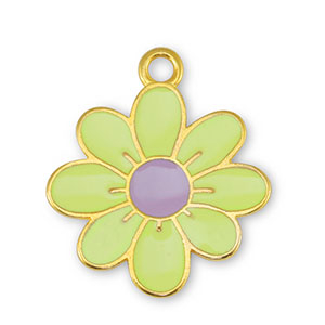 Bedels DQ metaal bloem Lime Yellow-Lilac-Goud (nikkelvrij)