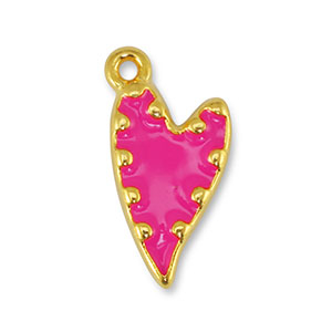 Bedels DQ metaal hart Fuchsia-Goud (nikkelvrij)