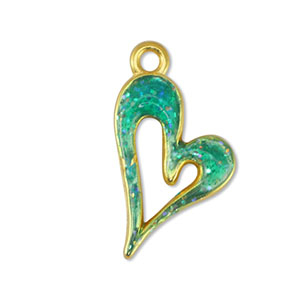 Bedels DQ metaal hart Glitter Turquoise-Goud (nikkelvrij)