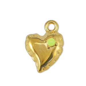 Bedels DQ metaal hart Lime Yellow-Goud (nikkelvrij)
