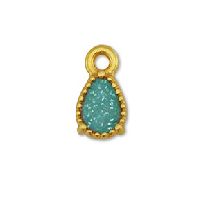 Bedels DQ metaal druppel Goud-glitter turquoise (nikkelvrij)