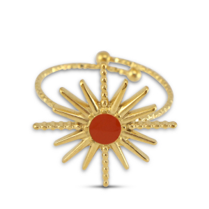Roestvrij stalen (RVS) Stainless steel ringen enamel ster Gold-orange