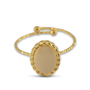 Roestvrij stalen (RVS) Stainless steel ringen enamel ovaal Gold-beige