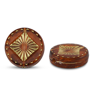 Acryl kralen rond met vierkant Orange brown-gold