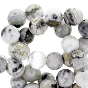 Half edelsteen kralen rond 8mm facet geslepen White-grey opal