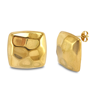 Roestvrij stalen (RVS) Stainless steel oorbellen / oorstekers vierkant Gold
