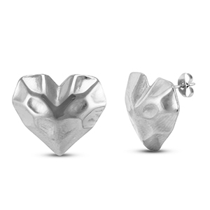 Roestvrij stalen (RVS) Stainless steel oorbellen / oorstekers hart Silver