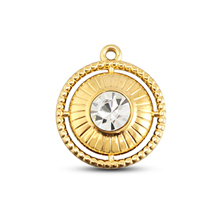 BY31&reg; Roestvrij stalen (RVS) Stainless steel bedels rond met ring Gold-crystal