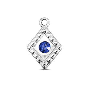 BY31&reg; Roestvrij stalen (RVS) Stainless steel bedels ruit Silver-sapphire blue