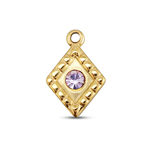 BY31&reg; Roestvrij stalen (RVS) Stainless steel bedels ruit Gold-light lilac