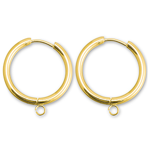 Roestvrij stalen (RVS) Stainless steel oorbellen creolen met oogje 19mm Gold