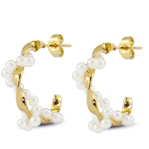 Roestvrij stalen (RVS) Stainless steel oorbellen / oorstekers met imitatie parels Gold