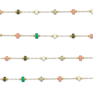 Roestvrij stalen (RVS) Stainless steel onderdelen jasseron mix van natuursteen rondellen Gold-multicolour
