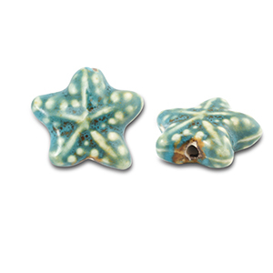 Kralen keramiek zeester Teal blue