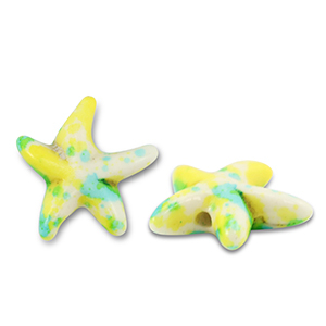 Kralen keramiek zeester Off white-blue-yellow-green