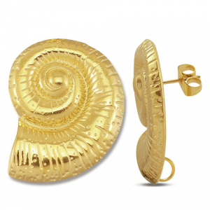 Roestvrij stalen (RVS) Stainless steel onderdelen oorbellen / oorstekers schelp met oogje Gold