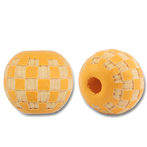 Houten kralen rond 10mm patroon Light orange-natural