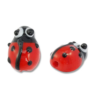 Handgeschilderde glaskralen lieveheersbeestje Red-black-white