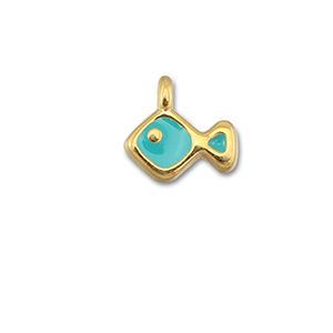 Bedels DQ metaal vis Turquoise blue-Goud (nikkelvrij)