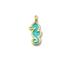 Bedels DQ metaal zeepaard Turquoise blue-Goud (nikkelvrij)