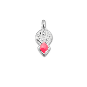 Bedels DQ metaal ruit Coral red-Antiek zilver (nikkelvrij)
