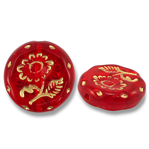 Acryl kralen rond met bloem Red-gold