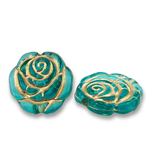 Acryl kralen roos Teal blue-gold