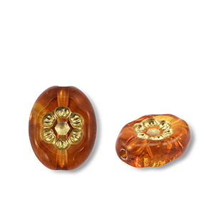 Acryl kralen ovaal met bloem Cognac brown-gold