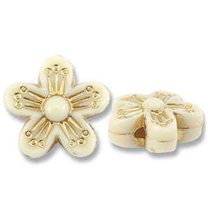 Acryl kralen bloem Off white-gold