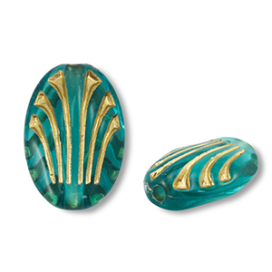 Acryl kralen ovaal Teal blue-gold
