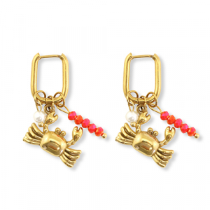 Roestvrij stalen (RVS) Stainless steel oorbellen krab Gold-red-white