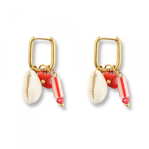 Roestvrij stalen (RVS) Stainless steel oorbellen schelp Gold-red-white