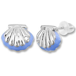 Brass TQ metaal oorbellen / oorstekers schelp Silver-carolina blue