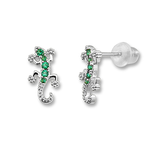 Brass TQ metaal oorbellen / oorstekers hagedis Silver-green