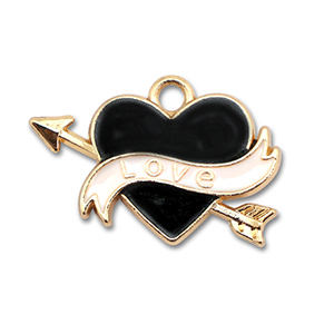 Bedels metaal enamel hart "love" Gold-black-white