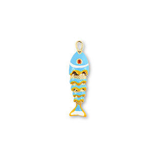 Brass TQ metaal bedels vis Gold-light blue-yellow-white