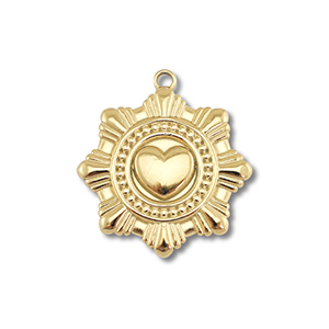 Roestvrij stalen (RVS) Stainless steel bedels bloem met hart Gold